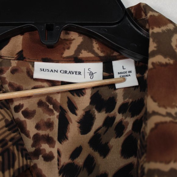 Susan Graver Shirt Women's Large Multicolor Long Sleeve Animal Print Patchwork - Picture 5 of 12